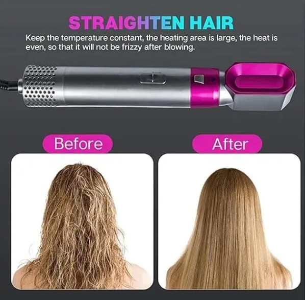 5 in 1 Hair Styler Hot Air Brush – Hair Dryer, Straightener, Curler, Comb & Volumizer with Negative Ion Technology for Easy Hair Styling